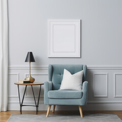 Elegant and simple frame mockup in a minimalist room with a bright, inviting ambiance.
