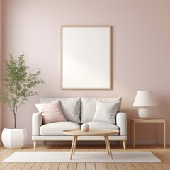 Frame mockup on a pastel-colored wall in a minimalist interior, emphasizing clean lines and light tones.