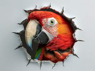 Parrot head in a hole in the wall