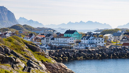 The town of Henningsvær, located at the Lofoten archipelago in northern Norway above the arctic...