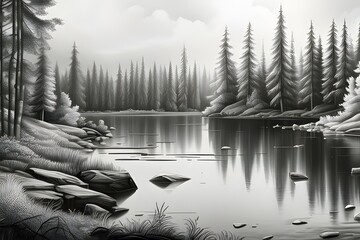 A lake in the forest. Generative ai.