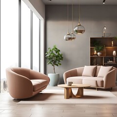  Japandi minimalist interior design of modern living room, home. 