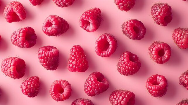 Vibrant Raspberry Mosaic - Artful Overhead Shot of Fresh Berries on Bright Background