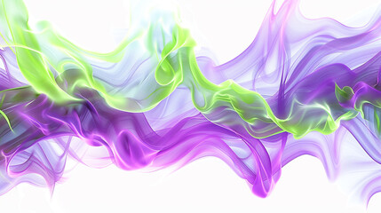 A fluid mixture of neon purple and electric green waves, flowing seamlessly across a white background to create a vibrant display