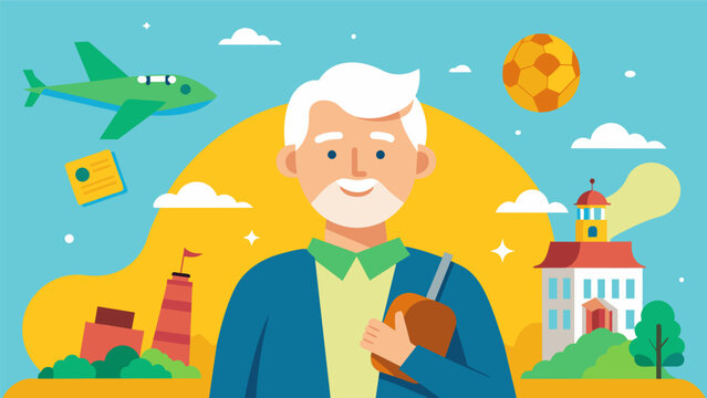 A happy retiree is able to comfortably invest in their favorite hobbies and travel the world but acknowledges that their investment portfolio would. Vector illustration