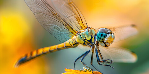 A dragonfly perched on a tree branch and nature background, Selective focus, insect macro, Generative Ai
