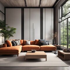  Japandi minimalist interior design of modern living room, home. 
