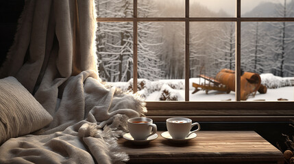 Photo a cup of tea in the living room is a winter
