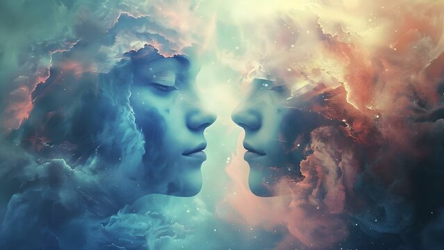 Forming a Profound Spiritual Connection Through Meditation, Astral Communication, and Telepathy. Concept Meditation, Spiritual Connection, Astral Communication, Telepathy, Inner Peace
