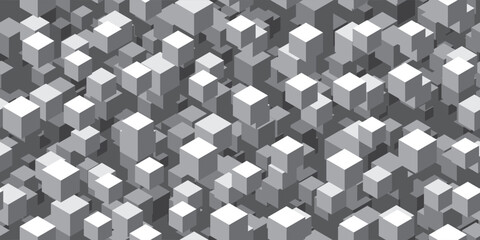 Abstract seamless cubic geometric monochrome pattern in retro style. Vintage vector bg with flying 3d cubes. Futuristic optical illusion