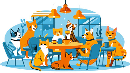 Funky Feline Friends Enjoying a Cozy Cafe Gathering Pet friendly