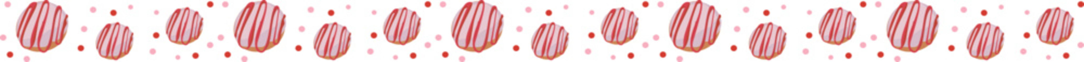 Strawberry donuts line border illustration on transparent background.
