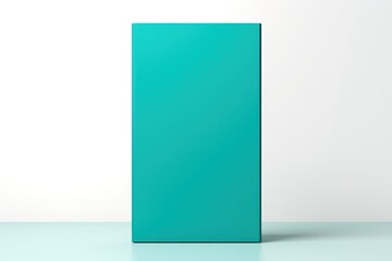 Turquoise tall product box copy space is isolated against a white background for ad advertising sale alert or news blank copyspace for design text photo 