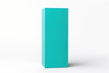 Turquoise tall product box copy space is isolated against a white background for ad advertising sale alert or news blank copyspace for design text photo 