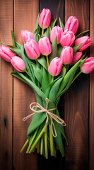 A gift of love a pink tulip bouquet on a wooden table