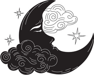 Magic moon illustration on transparent background.
