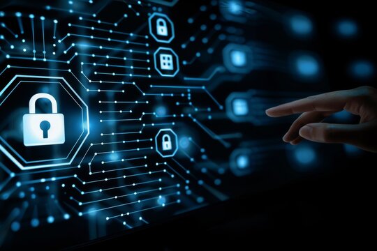 Secure business networks and data privacy with HTTPS and padlock measures, integrating API and OAuth to defend against malware in the digital realm.