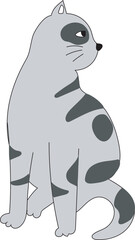 Cute cartoon gray cat on transparent background.
