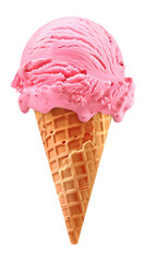 Strawberry Ice Cream on Waffle Cone Transparent Background 