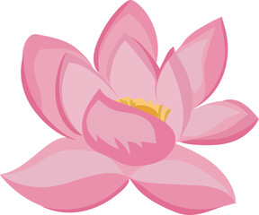 Cartoon pink lotus illustration on transparent background.
