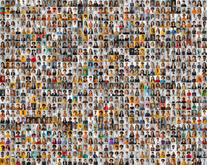 collage of headshots showcasing a diverse range of smiling women and men from various genders, ages, career and cultural backgrounds, set against a plain blackground.