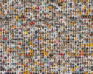 collage of headshots showcasing a diverse range of smiling women and men from various genders, ages, career and cultural backgrounds, set against a plain blackground.