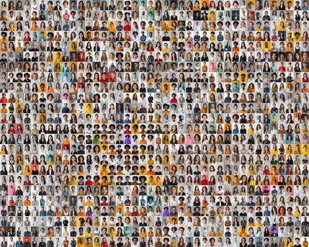 collage of headshots showcasing a diverse range of smiling women and men from various genders, ages, career and cultural backgrounds, set against a plain blackground.