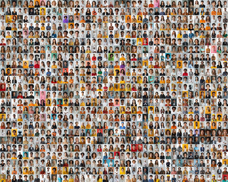 collage of headshots showcasing a diverse range of smiling women and men from various genders, ages, career and cultural backgrounds, set against a plain blackground.
