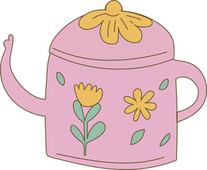 Cartoon teapot illustration on transparent background.
