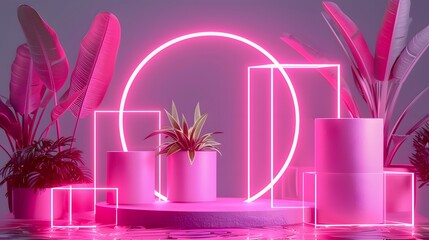 3d pink neon product platform