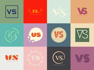 VS logo company template. Letter v and s logotype. Set different classic serif lettering and modern bold text with design elements. Initial font typography.