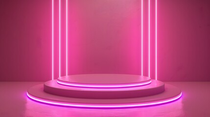 3d pink neon product platform