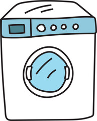 Cartoon washing machine illustration on transparent background.
