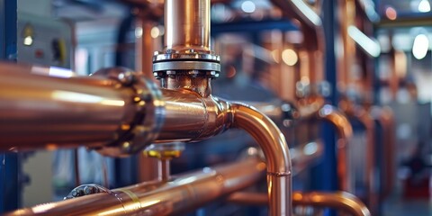 Copper Pipes and Valves in Industrial Setting, Detailed Plumbing Infrastructure