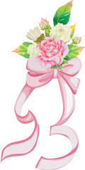 Rose with pink bow on transparent background.
