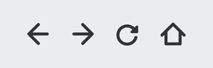 Arrows, Refresh, Home Page Web Browser icons. Easy editable for design.