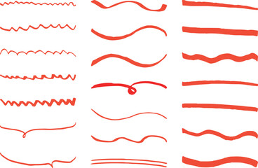 イラスト素材：ライン素材のあしらい　手書きのシンプルでかわいい罫線　赤. simple hand draw red borders