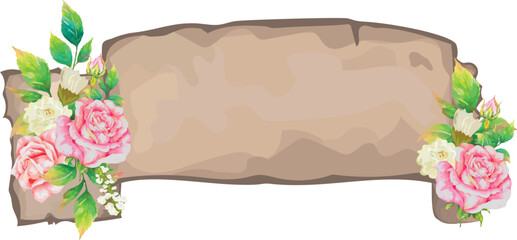 Retro paper with rose on transparent background.
