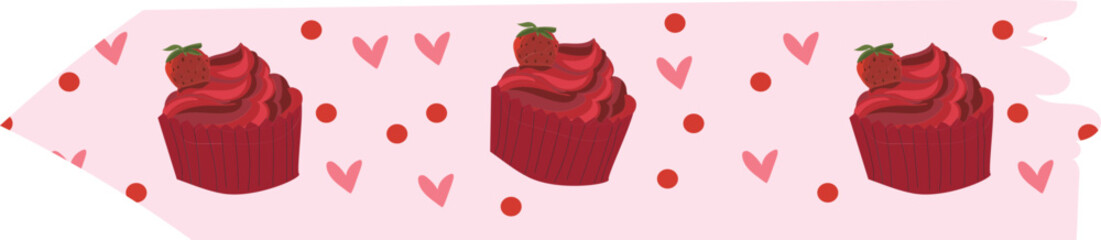 Strawberry cupcakes washi tape on transparent background.
