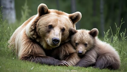 a-bear-cub-cuddled-up-with-its-mother- 2
