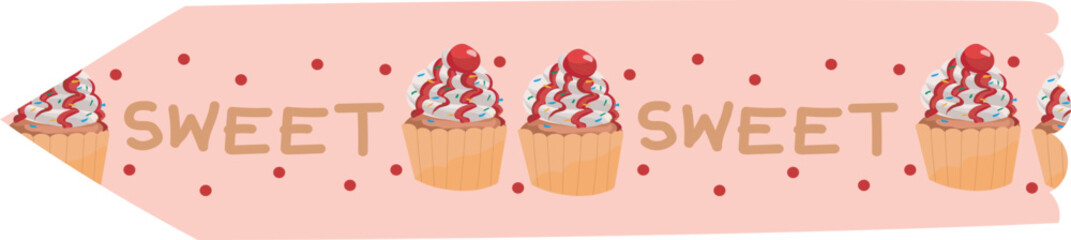 Cherry cupcakes washi tape on transparent background.
