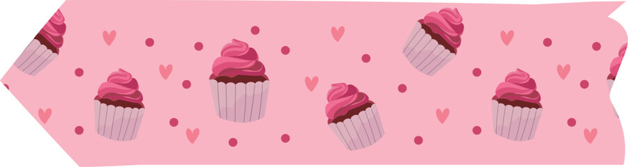 Strawberry cupcakes washi tape on transparent background.
