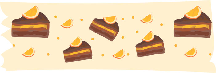 Chocolate orange cake washi tape on transparent background.
