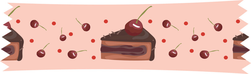 Cherry cake washi tape on transparent background.
