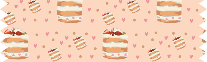 Strawberry cake washi tape on transparent background.
