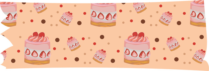 Strawberry cake washi tape on transparent background.
