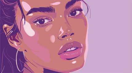 Young tanned woman on lilac background closeup