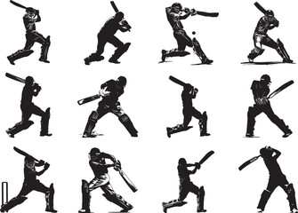 Cricket player Silhouette Vector Illustration