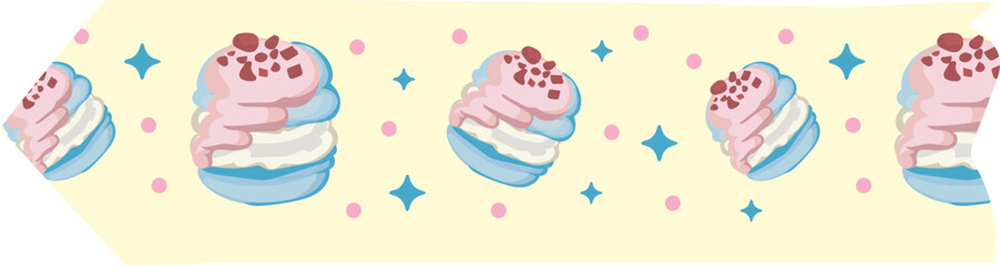 Blueberry macaron washi tape on transparent background.
