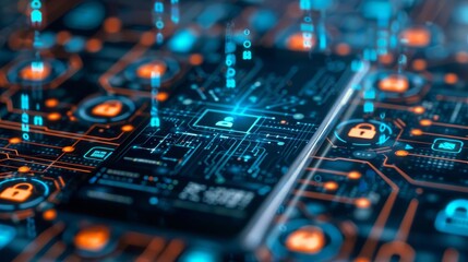 A highresolution image of a smartphone screen displaying a secure digital identity verification interface, surrounded by icons of locks and shields, emphasizing cybersecurity for personal banking